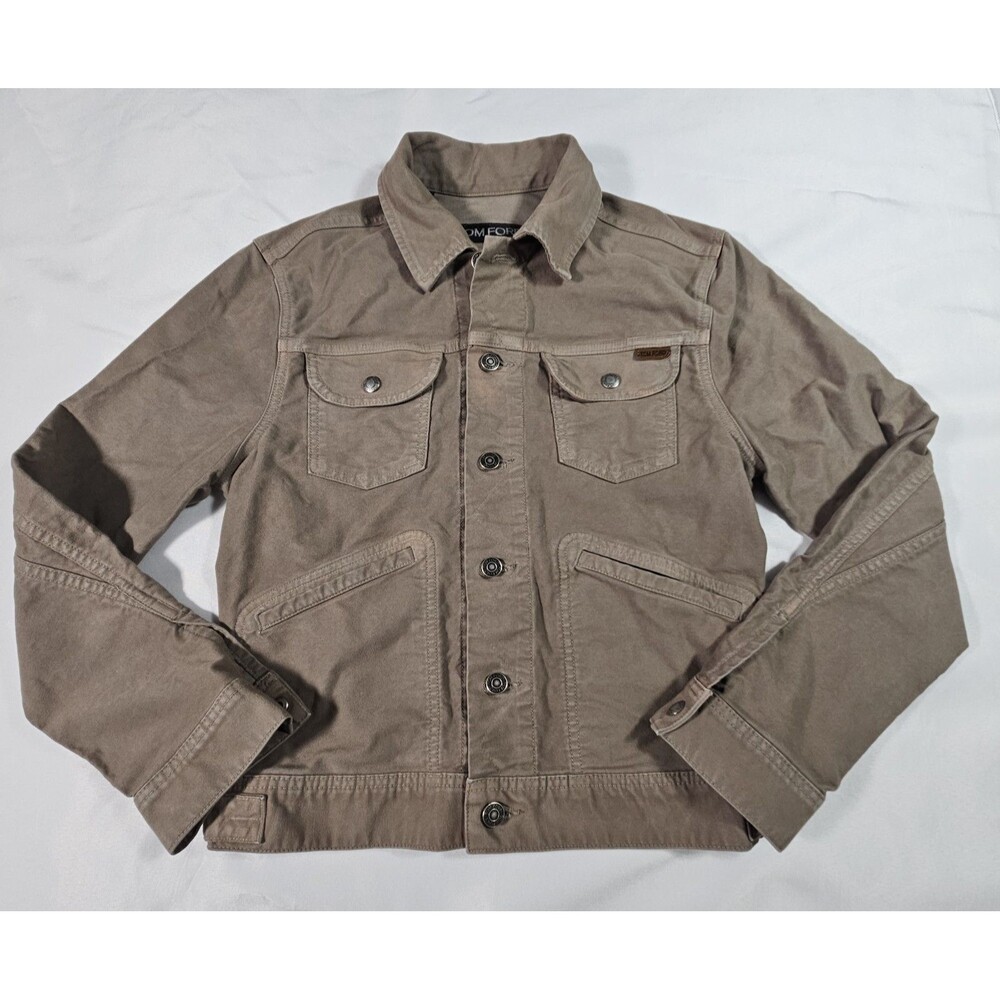 Tom Ford Men's Beige Denim Jacket Small Regular Fit Button Front Pockets Logo